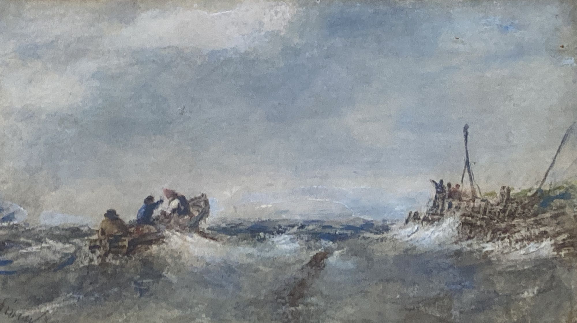 Edwin Hayes (1820-1904), watercolour, Fishing boat leaving the harbour, signed in pencil, 12 x 21cm